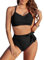 FemiChic Costume Piscina Donna Due Pezzi Bikini Mare a Vita Alta Costumi da Bagno Curvy Push Up Imbottito Top Spiaggia Swimsuit Stampa Floreale o Tinta Unita(Nero,M)