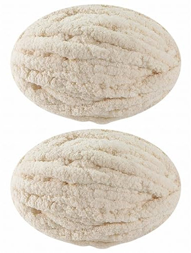 DISDADA Dicke Wolle zum Handstricken 2 StüCk 500g, Chunky Yarn Wolle zum HäKeln, Flauschig Weiche XXL wolle dick für Decke Sockenwolle Schal Mütze (Beige)