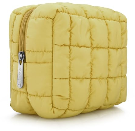 JINSI Travel Makeup Bag Quilted Cosmetic Organizer Case (Yellow)