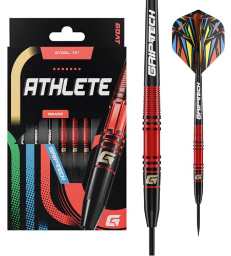 GOAT - Athlete Rot Messing Steeldarts 11 G, Dartpfeile, inkl. 3 Barrels, 3 Flights & 3 Shafts