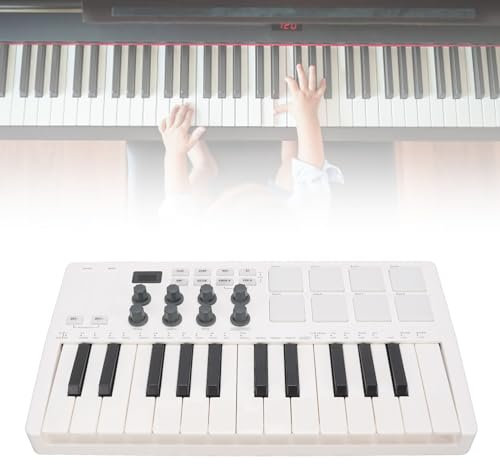 25 Key Midi Keyboard, Universal Bluetooth Midi Controller With 8 RGB Drum Pads & 8 Rotary Knobs, Midi Pad Beating Makers Machine for Beginners Music Making