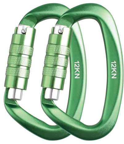 TRIWONDER Mousqueton Verrouillage Alliage d'Aluminium 12 KN Mousqueton à Vis Charge Lourde pour Hamac Camping Randonnée (Vert)