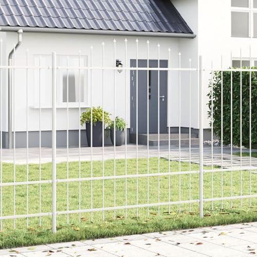 vidaXL Gartenzaun 5 pcs Weiß 170 x 215 cm Pulverbeschichteter Stahl, Garten und Terrasse, rechteckig, modernes wasserfestes Finish, robuster Raumteiler, Gartenzaun