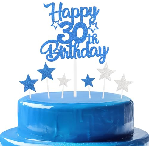 mciskin Royal Blue 30th Birthday Decorations for Men,Personalised Happy 30th Birthday Cupcake Toppers for Cake,Glitter Royal Blue Cake Toppers for Girls Boys Women Men Party Favor Supplies Decor