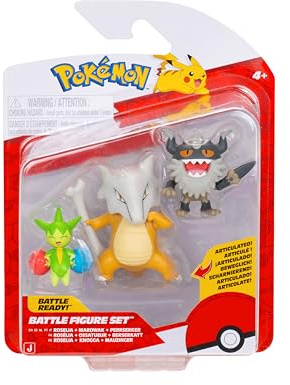 Pokémon PKW4095 - Battle Figure Set - Roselia, Mauzinger, Knogga, offizielles Figuren Set