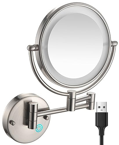 Miroir de Maquillage Lumineux Double Face de 8 Pouces avec grossissement x10, pivotant, Tactile, LED, à intensité Variable, Montage Mural ou sur Pied, pour Salle de Bain et hôtel
