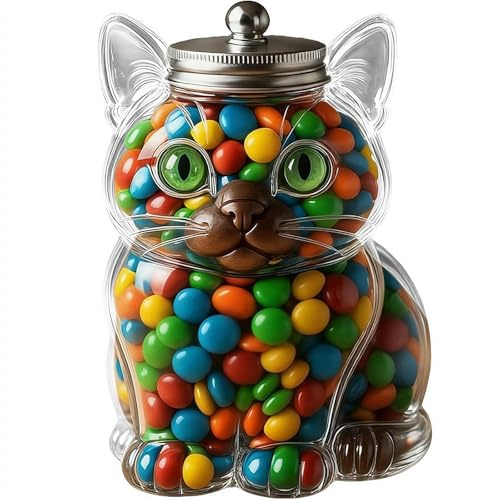 Süßigkeitenglas mit Katze, süßes Kätzchen, luftdicht, Frischhaltedosen für Haustiere, transparent, mit Deckel, Snack-Plätzchen-Glas, Süßigkeiten-Buffet-Display, für Tierliebhaber