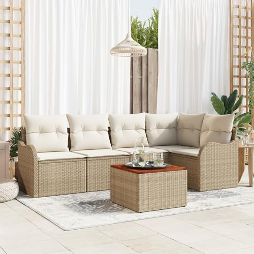 WEMYUFURN Juego de muebles de jardín de ratán para exteriores con patas ajustables en altura y cojines beige para terraza, balcón, grupo de asientos