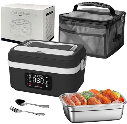 YOAOSER Electric Lunch Box,1L Large Capacity Heated Lunch Box with Touch Screen,Fast Heating Food Warmer,Portable Food Heater with Insulated Lunch Bag Spoon and Fork Suitable for Car Office (White-B)