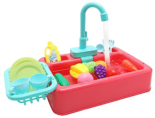 AWJUWHBJ Fregadero de juguete de cocina, lavaplatos jugando con agua corriente, juego de rol, fregadero de cocina con agua corriente