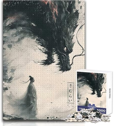 Red Dragon Samurai 1000-Teile-Puzzle für Erwachsene–Interaktives kognitives Geschicklichkeitsspiel–Einzigartige und unvergessliche Geschenkidee–Größe: 38x52cm