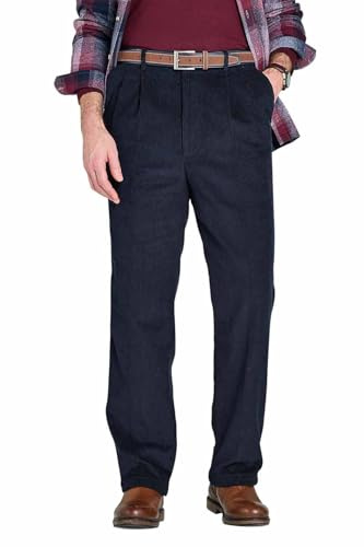 Chums Men's Luxury Cotton HIGH-Rise Trousers with Hidden Extra Self-Adjusting Waistband Navy 48W / 33L