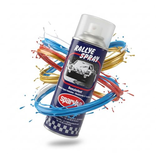 SparVar 6050072 Lackspray Ralley Klarlack glänzend, 400 ml BENZINFEST, für Autos, Mofas, Motorräder, Go-Carts, Siehe Titel