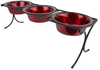 Platinum Pets 2 Cup Bistro Triple Raised Feeder with Stainless Steel Wide Rimmed Bowls, Candy Apple Red