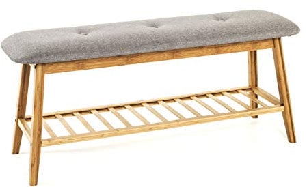 HAKU Möbel Schuhbank Bambus, grau, Bambus, Textilgewebe - Maße: B 100 cm x H 44 cm x T 30 cm, Style: Bohemian