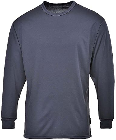 Portwest B133 Thermal Baselayer Top Long Sleeve Moisture Wicking Breathable | Charcoal, Small, Tailored Fit, Polyester, Pull-On Design, Ribbed Cuffs, Club Collar, Mandarin Collar, Construction