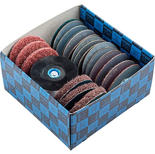 PFERD-COMBIDISC-Set, 22-teilig, verschiedenen Schleifwerkzeugen, Außen-ø 75 mm, inkl. passendem Werkzeughalter, 42790075 – für einen schnellen Werkzeugwechsel und komfortables Arbeiten