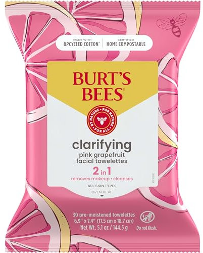 Burts Bees Facial Cleansing Towelettes, Pink Grapefruit, 30-Piece