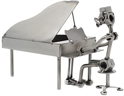 STEEMO Schraubenmännchen Klavier Klavierspieler Piano - Pianisten-Geschenk & Metallkunst-Deko, Stahl, grau, 22x10x15 cm