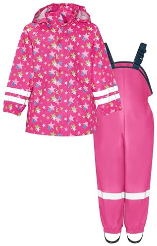 Playshoes - Regenanzug Sterne, Reflektoren, abnehmbare Kapuze, impermeable Bambina, Rosa (pink 18), 3 anni (Taglia Produttore: 104)