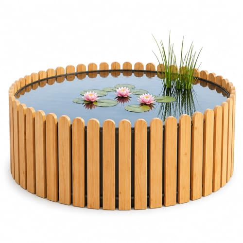 Beckmann Hochteich Lärche Ø 100 x 44 cm 320 L – Holz Terrassenteich, Teichbecken & Fertigteich für den Garten – Winterfestes & langlebiges Komplettset inkl. Teichfolie