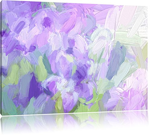 Pixxprint Lilane Lavendelblumen Kunst, Größe: 60x40cm, Leinwandbild, fertig gespannt, Wandbild, Dekoration, Kunstdruck, kein Poster