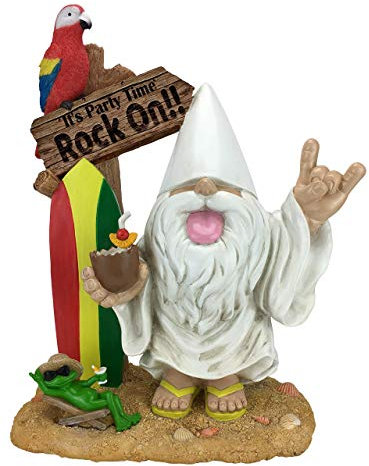 GlitZGlam Rockerzwerg - „George“ und Fred der Frosch - „Wir Machen Party - Rock‘n‘Roll!“ - Dieser Zwerg bringt den Rock'n'Roll in Ihren Feengarten. Eine 34,925 cm großer Miniaturgartenzwerg
