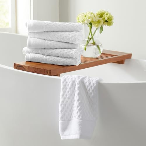 Great Bay Home Handtuch-Set, 100% Baumwolle, 40,6 x 71,1 cm, sehr saugfähig, strukturierte Luxus-Handtücher, Grayson Collection (6 Stück, Optic White)