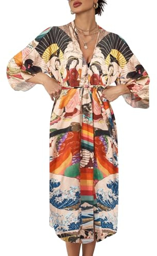 Bsubseach Copricostume lungo, in chiffon e rayon Stampa etnica. Taglia unica