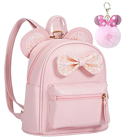 Sunwel Fashion Cutest Toddler Sequin Bow Mouse Ears Bag Mini Travel Shoulder Backpack for Teen Little Girls with Pom Pom(pink)
