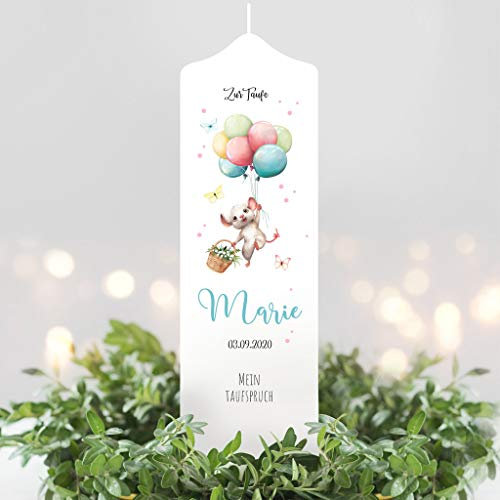 Wandtattoo Loft Taufkerze Junge oder Mädchen Motiv Maus mit Luftballon, 25cm x 8cm, personalisierte Kerze, bedruckte Kerze zur Taufe, Stumpenkerze, individuelles Taufgeschenk