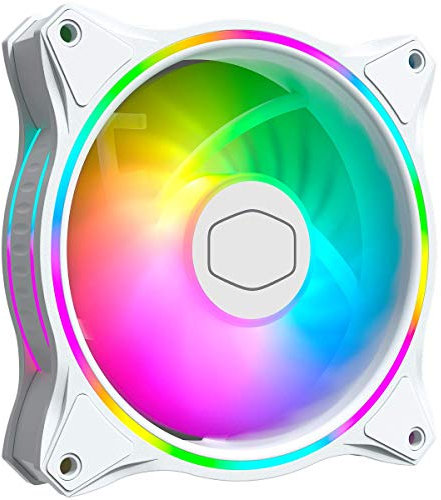 Cooler Master MasterFan MF120 Halo White Edition Duo-Ring ARGB 3-Pin Fan, 120mm PWM Static Pressure Fan, Absorbing Pads for Desktop & Laptop Cases & Liquid Cooling