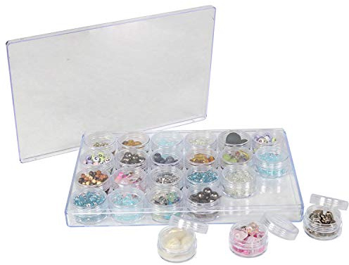Everything Mary 24-Jar Bead Organizer – Large Clear Plastic Case for Diamond Painting, Jewelry & Craft Beads – Storage Box with Screw-Top Jars for Diamond Art & Small Supplies
