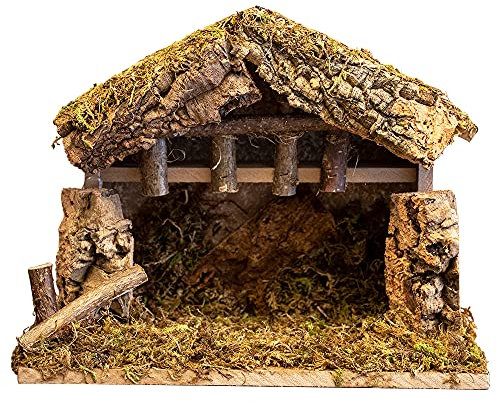 VILLAGE GIFT IMPORTERS Presepe Villaggio Stalla in Legno Set Presepe Natalizio 25,4 x 12,7 x 20,3 cm Made in Italy