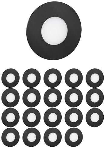 ledscom.de 20 Stück LED Treppenlicht/Wandeinbauleuchte FEX für innen und außen, rund, schwarz, 85mm Ø, warmweiß