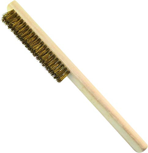 AERZETIX - C45949 - Brosse à Fils Ondulés Métalliques Laitonné 5 Rangées - Longueur 235mm - Grattoir à Main - Manche/Poignée en Bois - Nettoyage/Décapage/Peinture/Rouille/Abrasive - Poils d'Acier