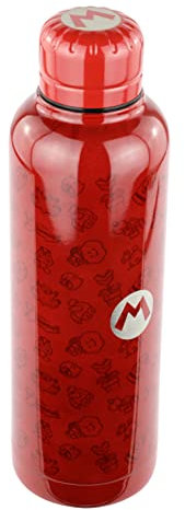P:os 33447 - Edelstahl-Trinkflasche im Super Mario Design, 515 ml, doppelwandig, auslaufsicher, für Kohlensäure geeignet, ideal zum Genuss von Kalt- und Heißgetränken in Schule, Sport und Freizeit