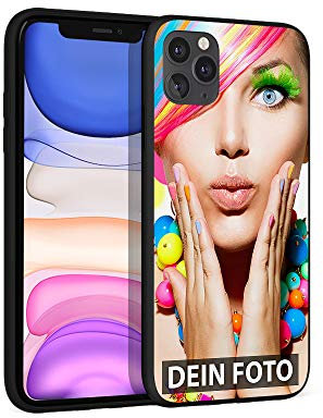 PR Print Royal Handyhülle passend für Apple iPhone 11 Pro Max zum Selbst gestalten mit eigenem Foto oder Text - Silikoncase Schwarz
