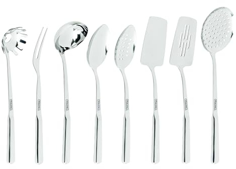 Viking Culinary 304 Stainless Steel Kitchen Utensil Set, 8 Piece, Ergonomic Stay-Cool Hollow Handles, Dishwasher Safe, Silver