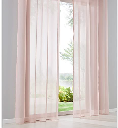 SMITHOOM 2er-Set Vorhänge mit Schlaufen Klassisch Einfarbig Transparenten Gardine Voile für Wohnzimmer Schlafzimmer Balkon Arbeitszimmer Fensterdekoration Rosa 140x245cm