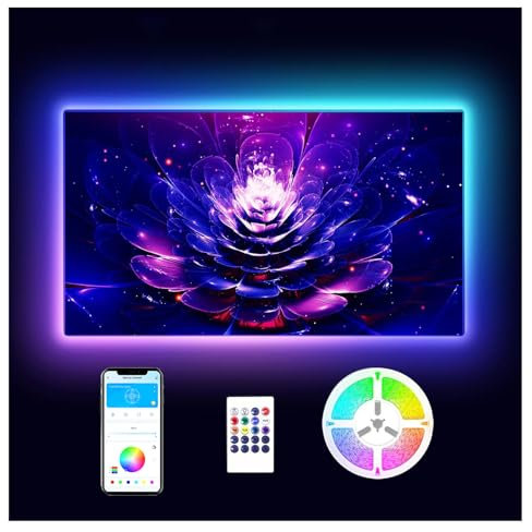 Lumières LED pour TV, rétroéclairage LED pour TV, bande lumineuse RVB de 4,6 m pour TV de 65,1 à 75, synchronisation de la musique, application Bluetooth et télécommande derrière la lumière TV