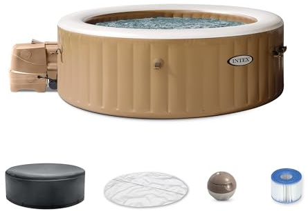 Intex PureSpa 6 Person Bubble Massage Inflatable Hot Tub Spa Set, Sahara Tan - Portable Outdoor Spa Plus Water Heater Pump, Foam Cover, Dispenser Ball
