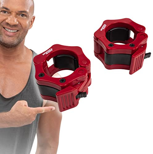 Miweba Sports Schnellverschlüsse für Olympia Langhantel 50/51 mm - Hantel - Hanteln - Langhanteln - Hantelverschlüsse - Schnellverschluss für Hantelstange - Hantelklemmen - Universal (Rot)