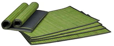 Relaxdays 12 teiliges Tischset, Platzdeckchen aus Bambus, Rutschhemmende Unterseite, Platzset abwischbar, 30 x 45 cm, grün