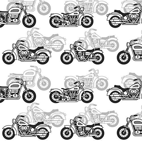 Loussiesd Motorrad-Stoff Meterware, moderner Cooler Motorrad-Polsterstoff für Stühle, Extremsport-Thema Motorrad dekorativer wasserdichter Outdoor-Stoff, 92 x 150 cm, schwarz weiß
