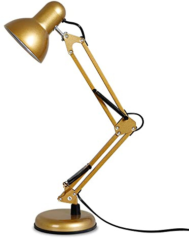 QQY Desk Lamp, Swing Arm Table Lamp, E27 Reading Light Adjustable Shade Position, Architect Lamp for Bedside Reading Office Work Students (Gold)