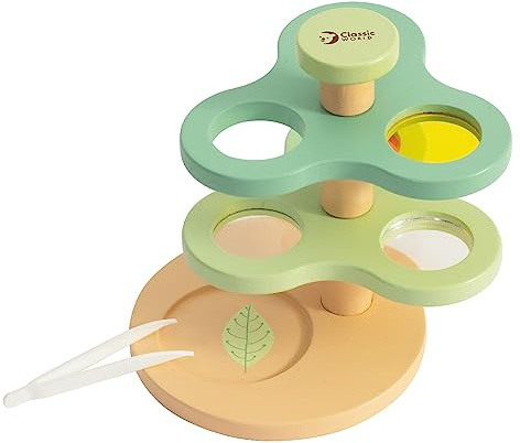 Classic World Mikroskop Spielzeug | Holzspielzeug mit Lupen und bunten Gläsern | Jungen und Mädchen ab 3 Jahre | Lupen einzeln nutzbar | Entdeckerspielzeug