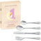 Maverton Set de Couverts De Table Bebe 1 An personnalisé dans boîte en bois imprimée - Couvert Enfant Inox Animal - Cadeau Enfant 1 an anniversaire - Cadeaux bébé - Coutellerie gravée - LUNE
