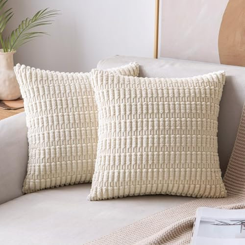 MIULEE 2er Set 45x45 cm Kordsamt Kissenbezüge Moderne Kissenhüllen Dekorative Sofakissen Dekokissen Weicher Zierkissenbezug für Wohnzimmer Sofa Schlafzimmer Boho Dekor Beige