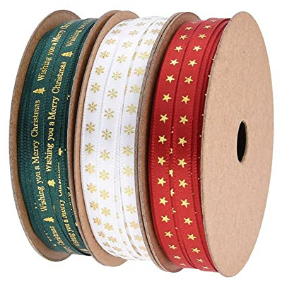 LUMoony 30 Yard Breite 5mm Weihnachts-Ripsband Weihnachten Satinband Schleifenband Dekoband Satin Band Bögen Karten Baumdekor Weihnachten Thanksgiving Geschenk Basteln Geschenkverpackung Satinband